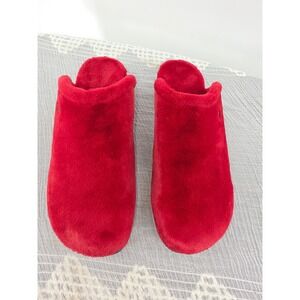 Alegria by PG Lite Red Faux Fur Plush Slip On Slippers Butterfly Sole Womens